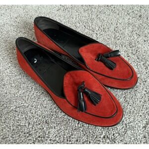 RA MAD RKE Loafers EU‎ 36.5 SZ 6.5 Orange Red Tassel Flats Almond Toe Suede